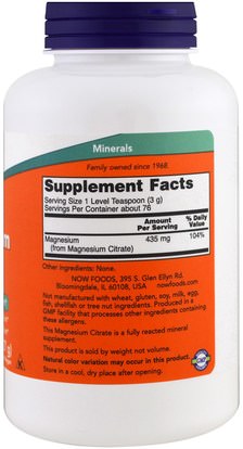المكملات الغذائية، المعادن، المغنيسيوم Now Foods, Magnesium Citrate Pure Powder, 8 oz (227 g)