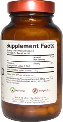 المكملات الغذائية، المعادن، المغنيسيوم Olympian Labs Inc., Malic Acid, with Magnesium, 90 Veggie Caps