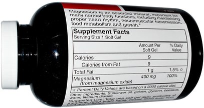 المكملات الغذائية، المعادن، أكسيد المغنيسيوم Carlson Labs, Liquid Magnesium, 400 mg, 250 Soft Gels