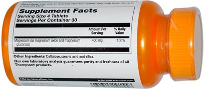 المكملات الغذائية، المعادن، المغنيسيوم Thompson, Magnesium, 100 mg, 120 Tablets