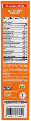 المكملات الغذائية، المعادن، المغنيسيوم Trace Minerals Research, Vita Straw, Multivitamin, Orange Flavor, 7 Straws, 1.28 oz (36.4 g)