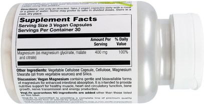 المكملات الغذائية، المعادن، المغنيسيوم VegLife, Vegan Magnesium, Triple Source, 90 Vegan Caps