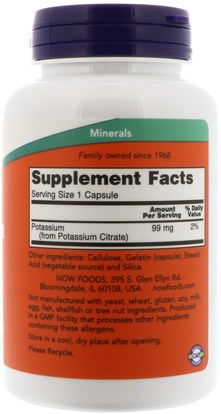 المكملات الغذائية، المعادن، البوتاسيوم Now Foods, Potassium Citrate, 99 mg, 180 Capsules