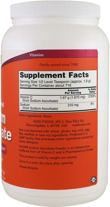 المكملات الغذائية، المعادن، الصوديوم Now Foods, Sodium Ascorbate Powder, 3 lbs (1361 g)