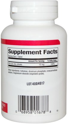المكملات الغذائية، المعادن، الزنك Natural Factors, Zinc Citrate, 15 mg, 90 Tablets