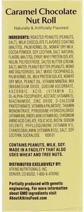 المكملات الغذائية، الحانات الغذائية، يموت Atkins, Advantage, Caramel Chocolate Nut Roll, 5 Bars, 1.6 oz (44 g) Each