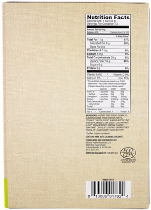 والمنتجات الحساسة للحرارة، والمكملات الغذائية، والحانات الغذائية Dr. Mercola, Organic Cocoa Cassava with Coconut & Chia Seeds, 12 Bars, 1.55 oz (44 g) Each