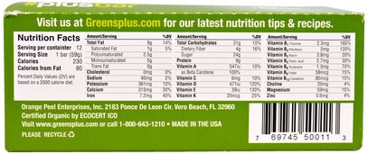 المكملات الغذائية، الحانات الغذائية Greens Plus, Plusbar, Energy Natural, 12 Bars, 2 oz (59 g) Each