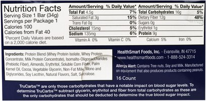 والمكملات الغذائية، والحانات الغذائية، والرياضة HealthSmart Foods, Inc., ChocoRite Protein Bars, Caramel Cookie Dough, 16 Bars, 1.20 oz (34 g) Each