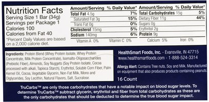 والمكملات الغذائية، والحانات الغذائية، والرياضة HealthSmart Foods, Inc., ChocoRite Protein Bars, Cookies & Cream, 16 Bars - 1.2 oz (34 g) Each