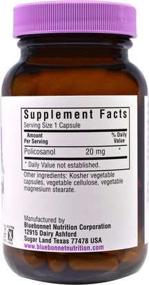 المكملات الغذائية، بوليكوسانول Bluebonnet Nutrition, Policosanol, 20 mg, 60 Vcaps