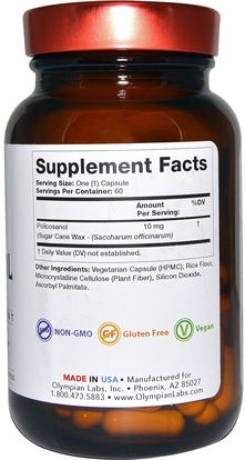 المكملات الغذائية، بوليكوسانول Olympian Labs Inc., Policosanol, 10 mg, 60 Veggie Caps