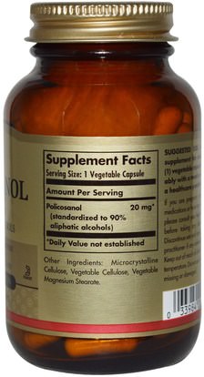 المكملات الغذائية، بوليكوسانول Solgar, Policosanol, 20 mg, 100 Vegetable Capsules