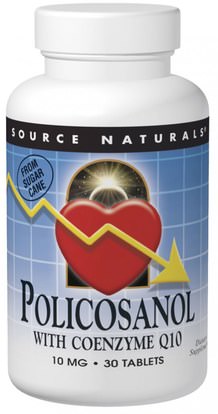 المكملات الغذائية، بوليكوسانول Source Naturals, Policosanol with Coenzyme Q10, 10 mg, 60 Tablets