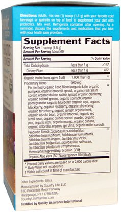 المكملات الغذائية، البروبيوتيك Country Life, Realfood Organics, Probiotic Daily Powder, 3.1 oz (90 g)