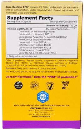 المكملات الغذائية، البروبيوتيك Jarrow Formulas, Jarro-Dophilus EPS, 25 Billion, 60 Veggie Caps