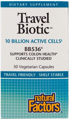 المكملات الغذائية، البروبيوتيك Natural Factors, Travel Biotic BB536, 30 Vegetarian Capsules