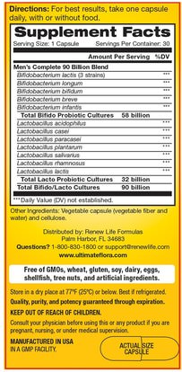 المكملات الغذائية، البروبيوتيك، استقرت البروبيوتيك Renew Life, Mens Complete, Ultimate Flora Probiotic, 90 Billion Live Cultures, 30 Vegetable Capsules