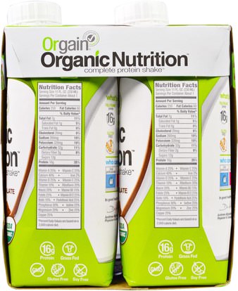 والمكملات الغذائية، والمشروبات البروتين، يهز البروتين Orgain, Organic Nutrition Complete Protein Shake, Creamy Chocolate Fudge, 4 Pack, 11 fl oz (330 ml)