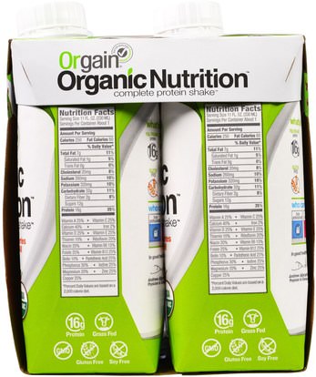 والمكملات الغذائية، والمشروبات البروتين، يهز البروتين Orgain, Organic Nutrition Complete Protein Shake, Strawberries & Cream, 4 Pack, 11 fl oz (330 ml) Each