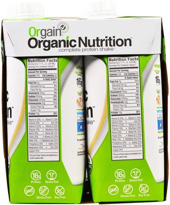 والمكملات الغذائية، والمشروبات البروتين، يهز البروتين Orgain, Organic Nutrition Complete Protein Shake, Sweet Vanilla Bean, 4 Pack, 11 fl oz (330 ml) Each