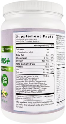 والمكملات الغذائية، والبروتين Genuine Health Corporation, Fermented Vegan Protein +, Digestive Support, Natural Vanilla Flavor, 18.5 oz (525 g)