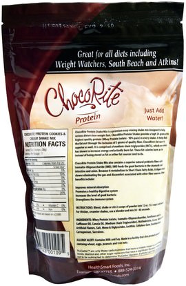 والمكملات الغذائية، والبروتين HealthSmart Foods, Inc., ChocoRite Protein, Cookies & Cream, 14.7 oz (418 g)