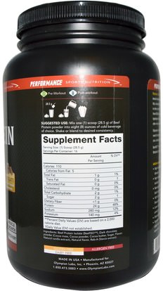 المكملات الغذائية، البروتين، العضلات Olympian Labs Inc., Beef Protein Isolate, Chocolate, 1 lb (456 g)