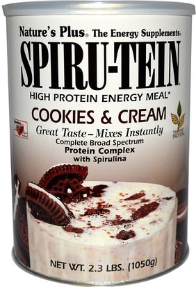 والمكملات الغذائية، والبروتين Natures Plus, Spiru-Tein, High Protein Energy Meal, Cookies & Cream, 2.3 lbs (1050 g)