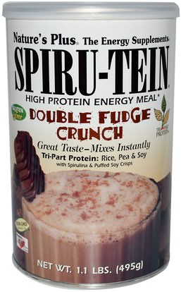 والمكملات الغذائية، والبروتين Natures Plus, Spiru-Tein, High Protein Energy Meal, Double Fudge Crunch, 1.1 lbs (495 g)