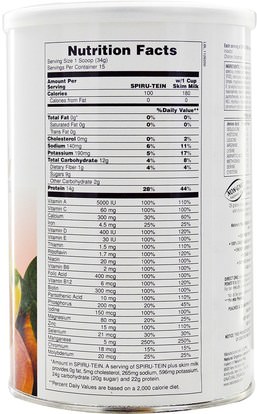والمكملات الغذائية، والبروتين Natures Plus, Spiru-Tein, High Protein Energy Meal, Peaches & Cream, 1.1 lbs (510 g)