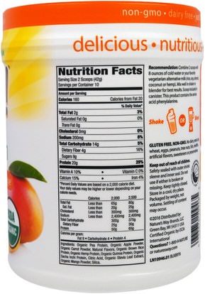 والمكملات الغذائية، والبروتين Natures Way, Organic Alive! Plant Protein, Tropical Mango Flavored, 14.8 oz (420 g)