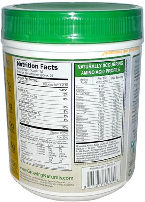 المكملات الغذائية، البروتين، بروتين البازلاء Growing Naturals, Yellow Pea Protein, Original, 16 oz (456 g)