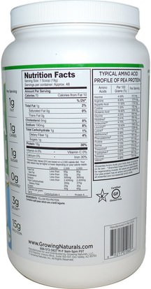 المكملات الغذائية، البروتين، بروتين البازلاء Growing Naturals, Yellow Raw Pea Protein, Original, 32.2 oz (912 g)