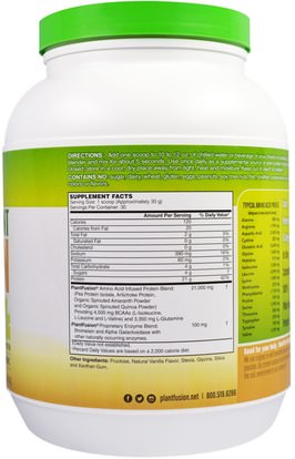 والمكملات الغذائية، والبروتين PlantFusion, Complete Plant Protein, Vanilla Bean, 2 lb (908 g)