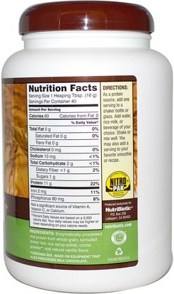 المكملات الغذائية، البروتين، مسحوق بروتين الأرز NutriBiotic, Raw Rice Protein, Chocolate, 1 lb 6.9 oz (650 g)