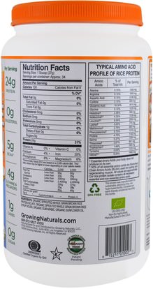 المكملات الغذائية، البروتين، مسحوق بروتين الأرز، بروتين الأرز Growing Naturals, Organic Rice Protein, Original, 32.4 oz (918 g)