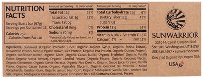 المكملات الغذائية، البروتين، بروتين الرياضة، الرياضة، بروتين أشرطة Sunwarrior, Organic Sol Good Protein Bars, Cinnamon Roll, 12 Bars, 2.36 oz (67 g) Each