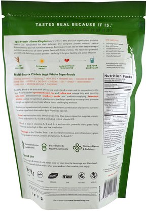 والمكملات الغذائية، والبروتين Sprout Living, Epic Plant-Based Protein, Green Kingdom, 1 lb (454 g)