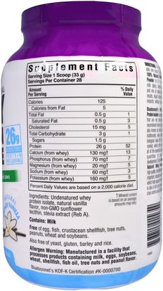 المكملات الغذائية، البروتين، بروتين مصل اللبن، بروتين مصل اللبن أونديناتوريد Bluebonnet Nutrition, 100% Natural Whey Protein Isolate, Natural French Vanilla, 2 lbs (924 g)