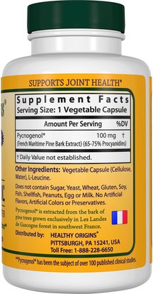 المكملات الغذائية، بيكنوغينول Healthy Origins, Pycnogenol, 100 mg, 120 Veggie Caps
