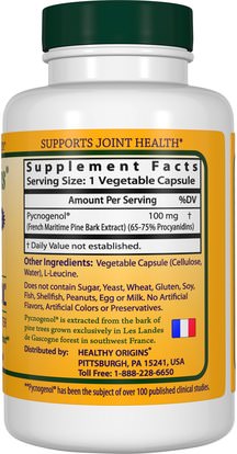 المكملات الغذائية، بيكنوغينول Healthy Origins, Pycnogenol, 100 mg, 60 Veggie Caps