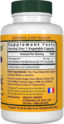 المكملات الغذائية، بيكنوغينول Healthy Origins, Pycnogenol, 30 mg, 180 Veggie Caps