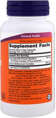 المكملات الغذائية، بيكنوغينول Now Foods, Pycnogenol, 30 mg, 60 Veg Capsules