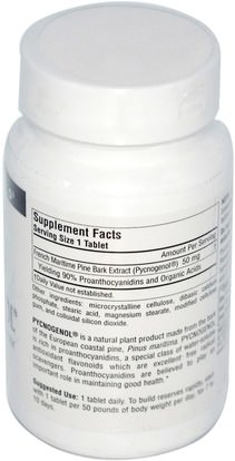 المكملات الغذائية، بيكنوغينول Source Naturals, Pycnogenol, 50 mg, 120 Tablets