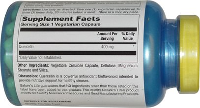 المكملات الغذائية، كيرسيتين Natures Life, Quercetin, 400 mg, 100 Veggie Caps