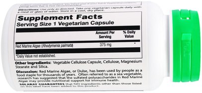 المكملات الغذائية، الأحمر الطحالب البحرية المعدنية Solaray, Red Marine Algae, 375 mg, 100 Vegetarian Capsules