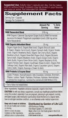 المكملات الغذائية، ريسفيراترول Garden of Life, RAW Resveratrol, 350 mg, 60 Veggie Caps