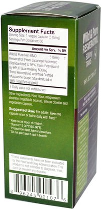 المكملات الغذائية، ريسفيراترول Genceutic Naturals, Wild & Pure Resveratrol, 500 mg, 60 V-Caps