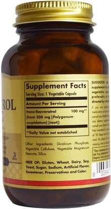 المكملات الغذائية، ريسفيراترول Solgar, Resveratrol, 100 mg, 60 Vegetable Capsules